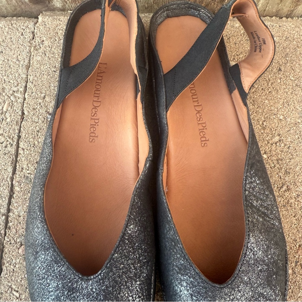 L’Amour Des Pieds Women’s Leather Silver Sparkle Slip On Sling Back Flats 10 - Picture 3 of 10